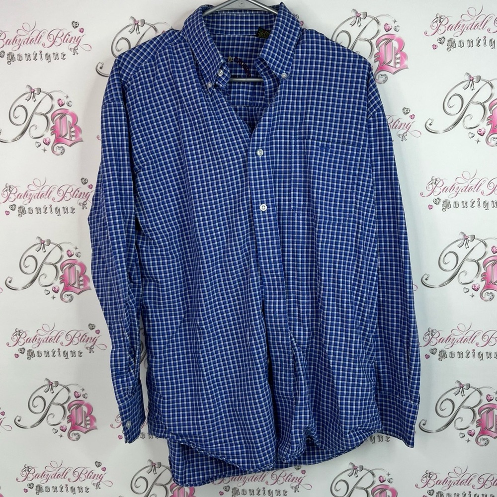 Dress shirt button up plaid gingham Classic Blue Checkered Men's Shirt